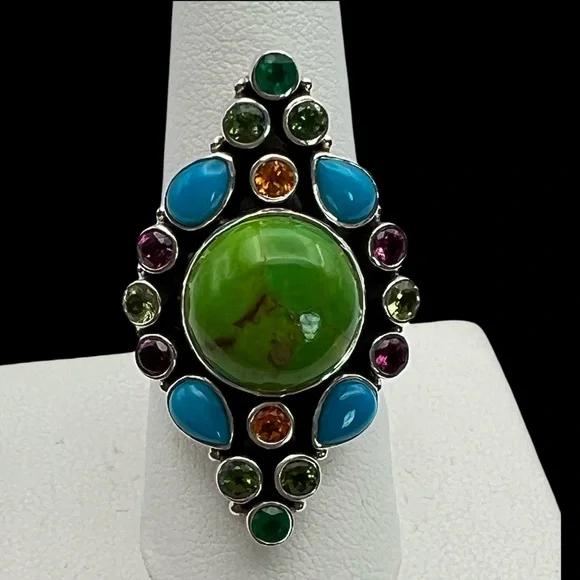 🦋NICKY BUTLER RAJ LIMITED EDITION Sterling Silver Turquoise Multi Gem Ring SZ 9 - Picture 4 of 13